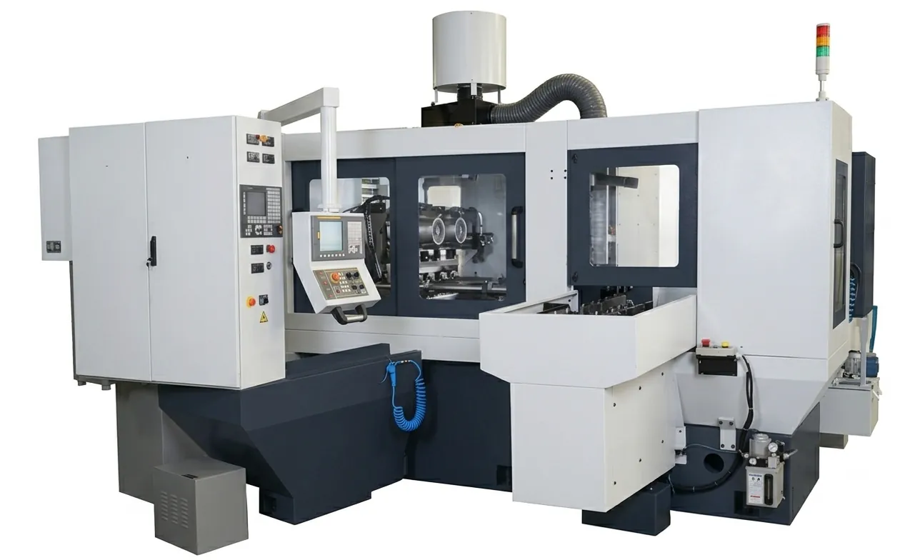 Two-spindle deburring machine